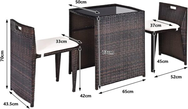 Emirates Living Stylish 3-Piece Rattan Outdoor Patio Furniture Set with Cushioned Chairs & Glass-Top Table – Perfect for Relaxation and Comfort - Brown (VI-DNS-11) - Image 3