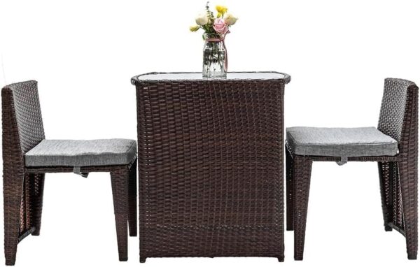 Emirates Living Stylish 3-Piece Rattan Outdoor Patio Furniture Set with Cushioned Chairs & Glass-Top Table – Perfect for Relaxation and Comfort - Brown (VI-DNS-11) - Image 4
