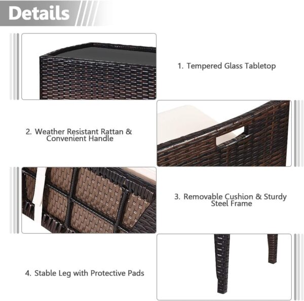 Emirates Living Stylish 3-Piece Rattan Outdoor Patio Furniture Set with Cushioned Chairs & Glass-Top Table – Perfect for Relaxation and Comfort - Brown (VI-DNS-11) - Image 5