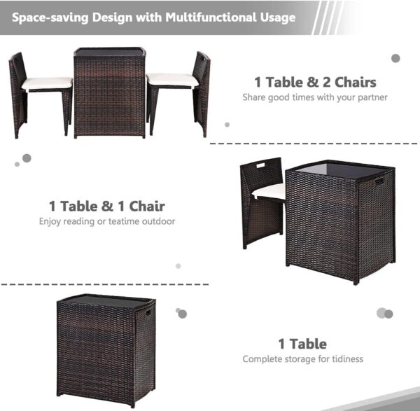 Emirates Living Stylish 3-Piece Rattan Outdoor Patio Furniture Set with Cushioned Chairs & Glass-Top Table – Perfect for Relaxation and Comfort - Brown (VI-DNS-11) - Image 6