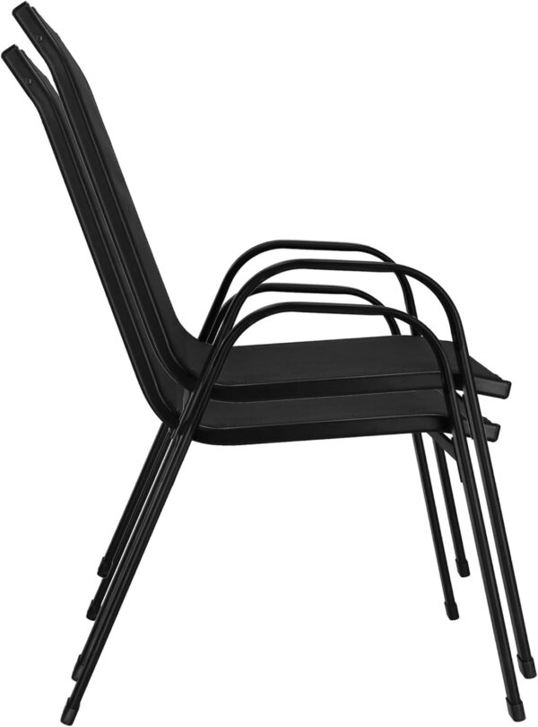 Emirtas Living 3-Piece Bistro Set, Black Metal Frame, Round Glass Table, Mesh Chairs for Patio Garden, Black Metal Frame with Mesh Chairs, Round Glass Table for Patio Garden - Image 5
