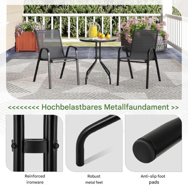 Emirtas Living 3-Piece Bistro Set, Black Metal Frame, Round Glass Table, Mesh Chairs for Patio Garden, Black Metal Frame with Mesh Chairs, Round Glass Table for Patio Garden - Image 8