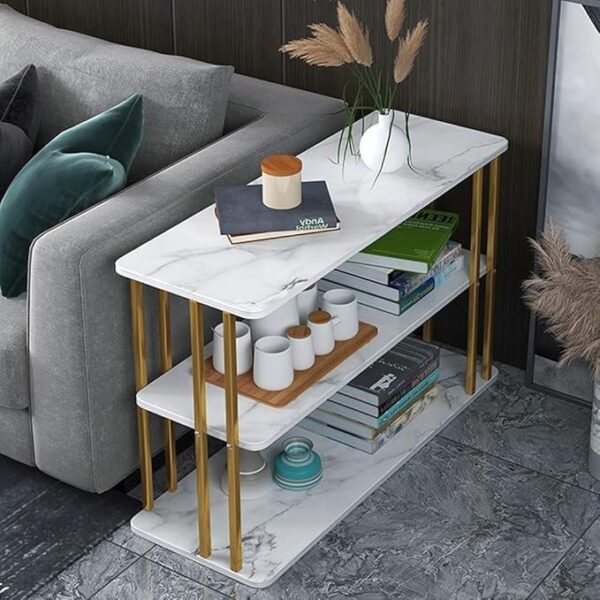 Emirates Living Three Layer Sofa Side Table， Modern Nordic Style Coffee Table with Marble Table Top， Suitable for Bedroom， Living Room and Office (White)