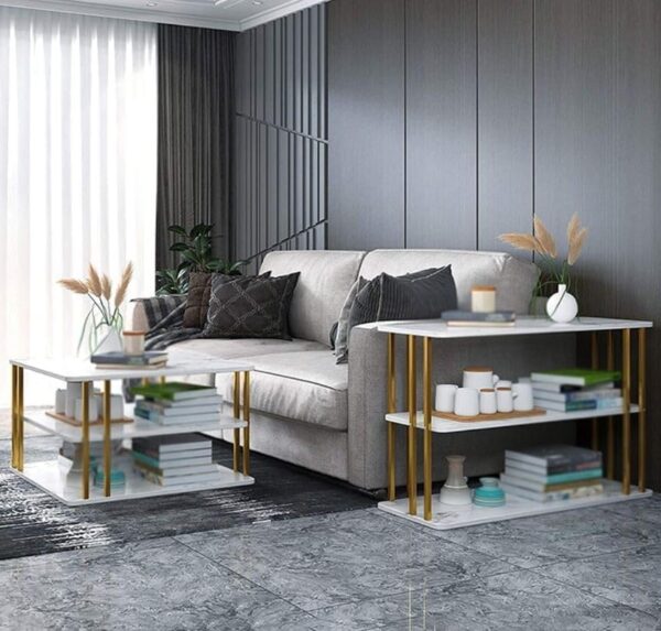 Emirates Living Three Layer Sofa Side Table， Modern Nordic Style Coffee Table with Marble Table Top， Suitable for Bedroom， Living Room and Office (White) - Image 3