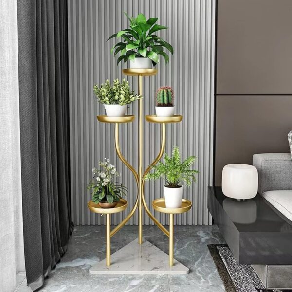 Emirates Living Light Luxury Wrought Iron Flower Stand - Floor-Standing Marble Plant Display Stand for Living Room, Multi-Layer Minimalist Flower Pot Stand, Elegant Indoor Décor - Image 2
