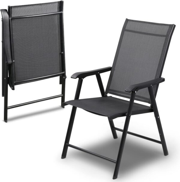 Emirates Living Patio Chairs, Foldable Patio Chair with Armrests and Breathable Seat Fabric, Outdoor Dining Chair for Patio, Pool Side, Backyard | steel frame with powder coating (Modern, Black)