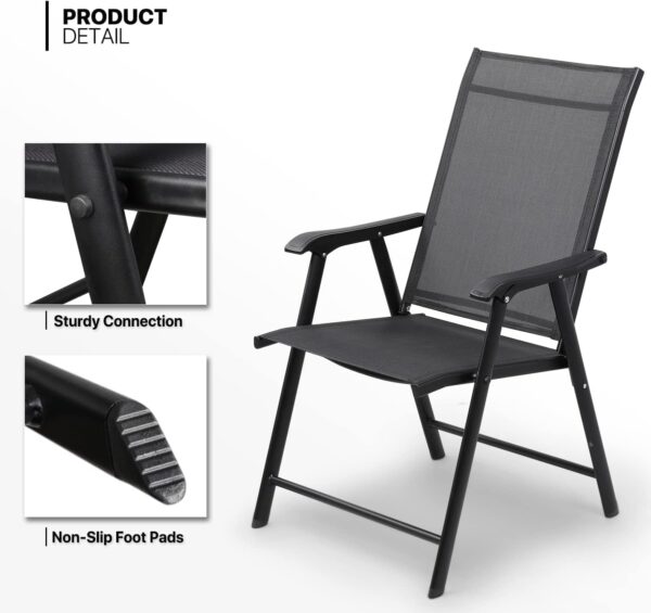 Emirates Living Patio Chairs, Foldable Patio Chair with Armrests and Breathable Seat Fabric, Outdoor Dining Chair for Patio, Pool Side, Backyard | steel frame with powder coating (Modern, Black) - Image 6