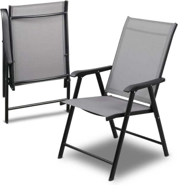 Emirates Living Patio Chairs, Foldable Patio Chair with Armrests and Breathable Seat Fabric, Outdoor Dining Chair for Patio, Pool Side, Backyard | steel frame with powder coating (Modern, Gray)