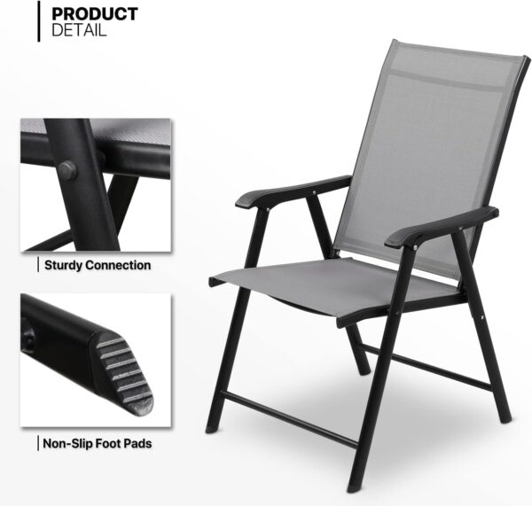 Emirates Living Patio Chairs, Foldable Patio Chair with Armrests and Breathable Seat Fabric, Outdoor Dining Chair for Patio, Pool Side, Backyard | steel frame with powder coating (Modern, Gray) - Image 4