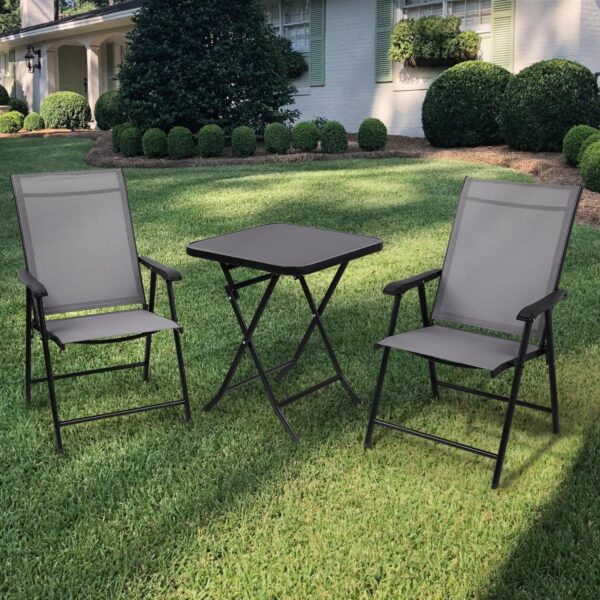 Emirates Living Patio Chairs, Foldable Patio Chair with Armrests and Breathable Seat Fabric, Outdoor Dining Chair for Patio, Pool Side, Backyard | steel frame with powder coating (Modern, Gray) - Image 8